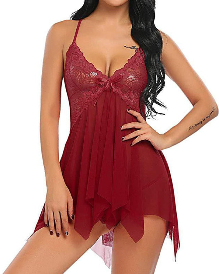 Anivienne – Lace Mesh Suspender Nightdress Set