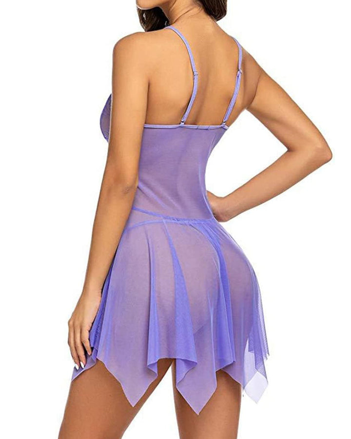 Anivienne – Lace Mesh Suspender Nightdress Set