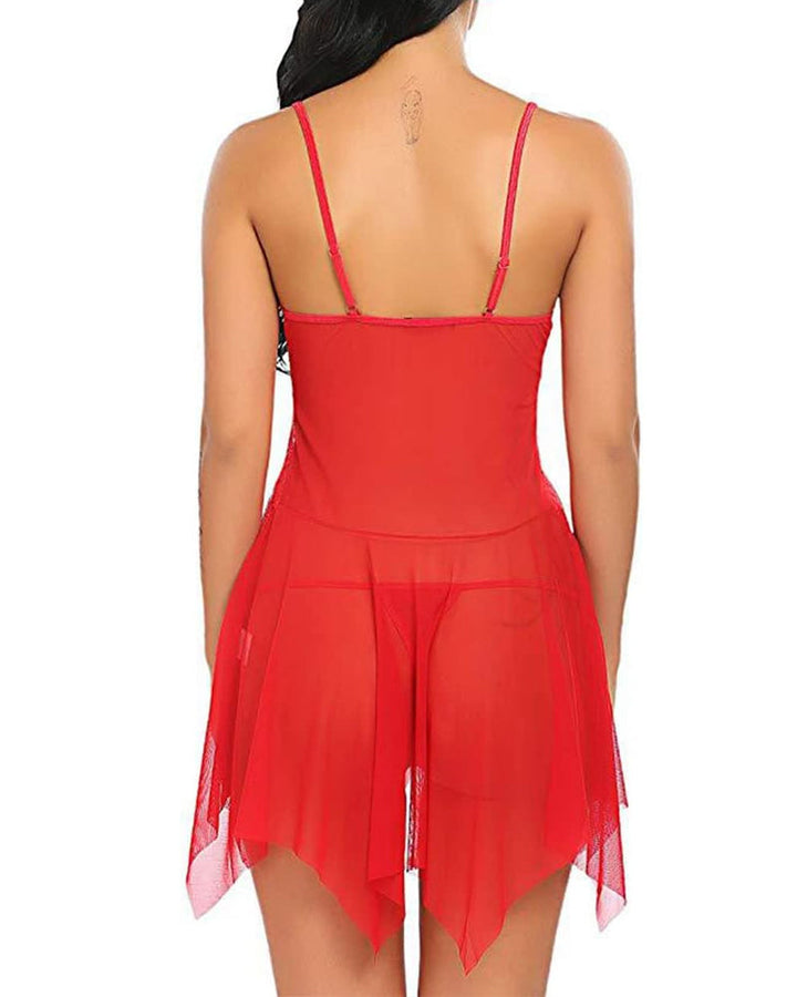 Anivienne – Lace Mesh Suspender Nightdress Set