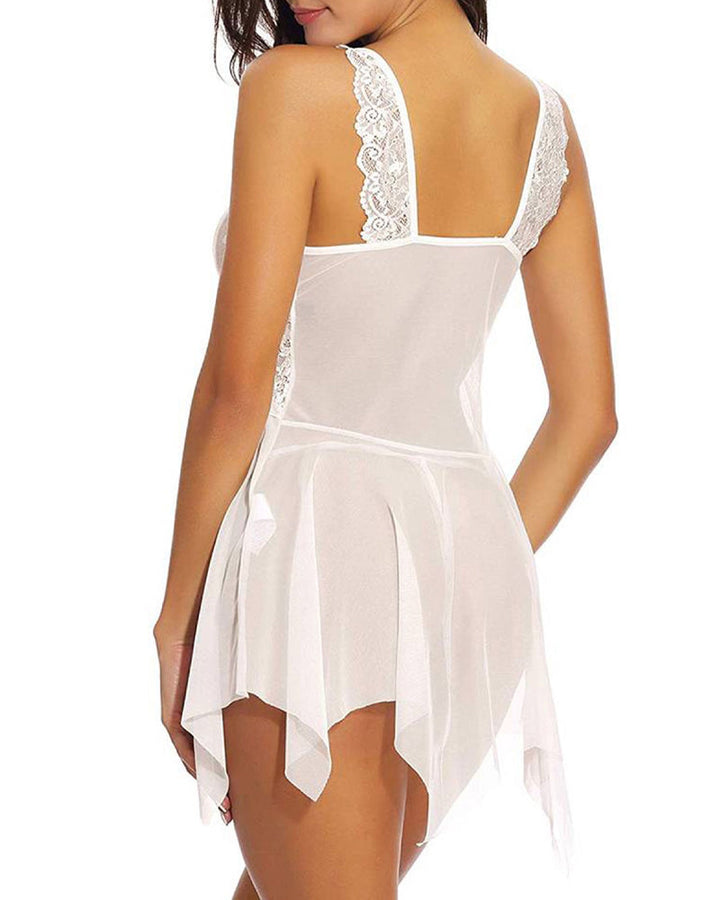 Sylviana – Lace Mesh Suspender Nightdress Set