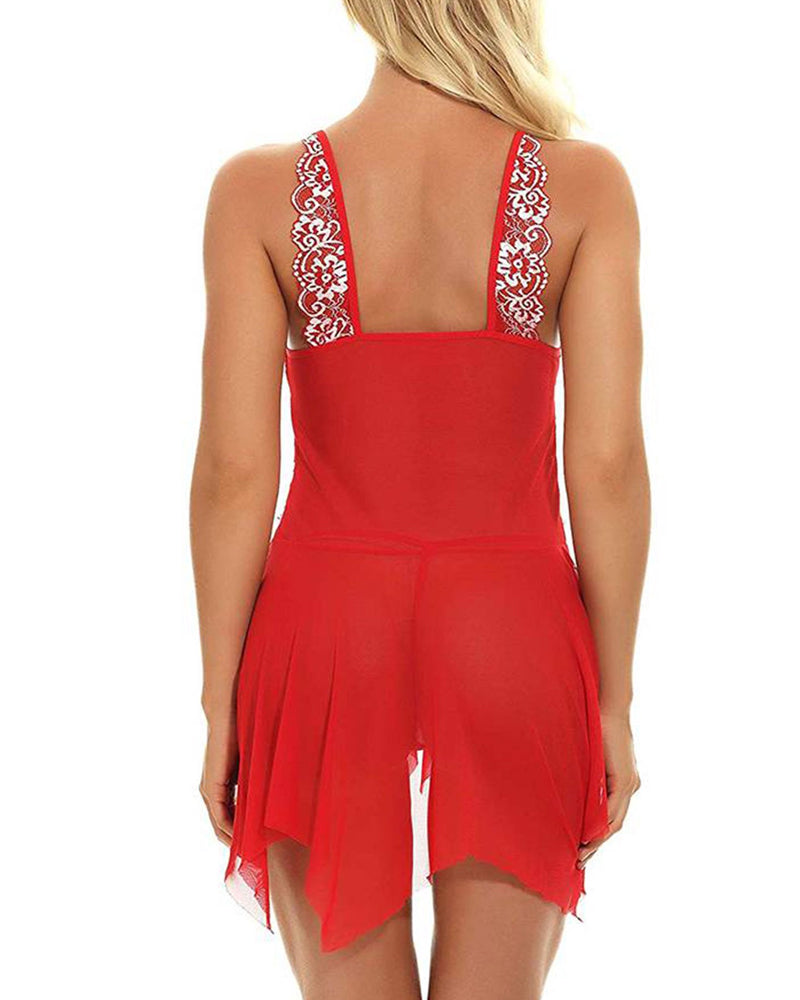 Sylviana – Lace Mesh Suspender Nightdress Set