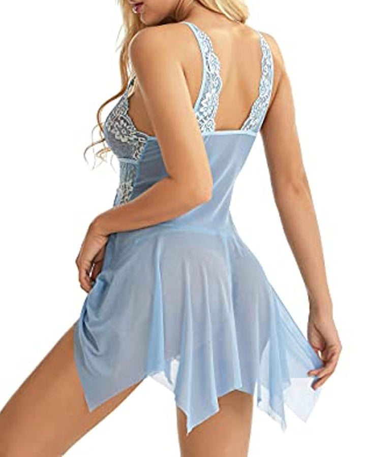 Sylviana – Lace Mesh Suspender Nightdress Set