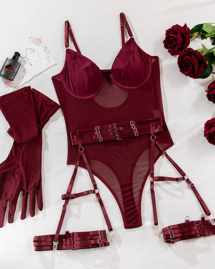 Taviera – Mesh Splicing Bodysuit Set
