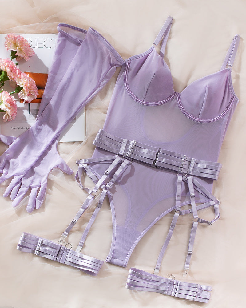Taviera – Mesh Splicing Bodysuit Set