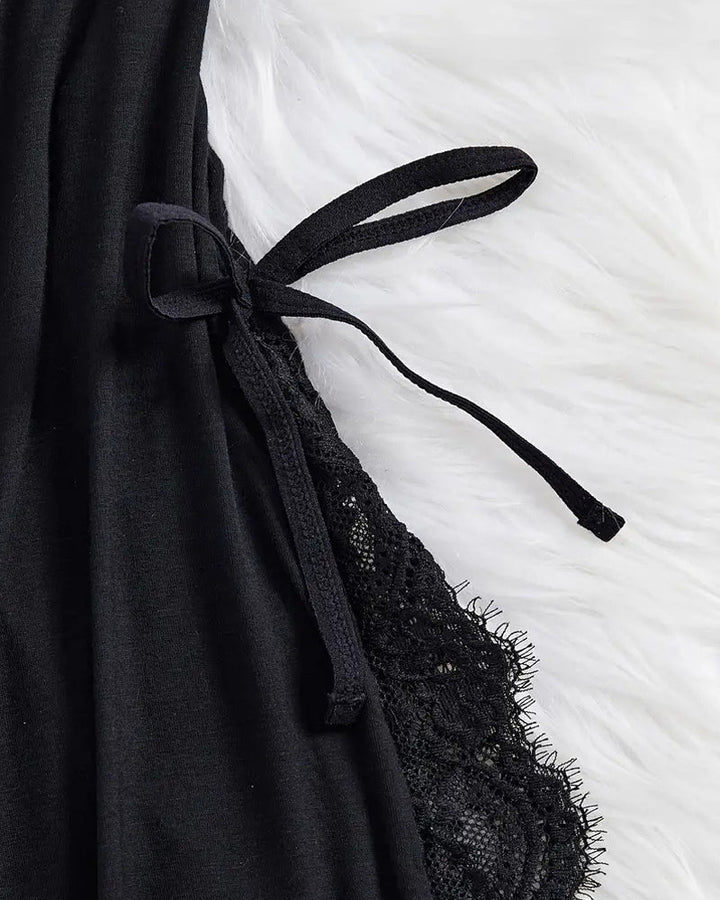 Marcelaya – Bow Decor Contrast Lace Nightdress Set