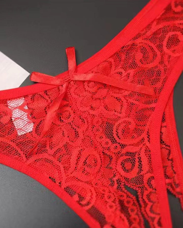 Cyralithia – Lace Open Crotch Low-Rise Thong
