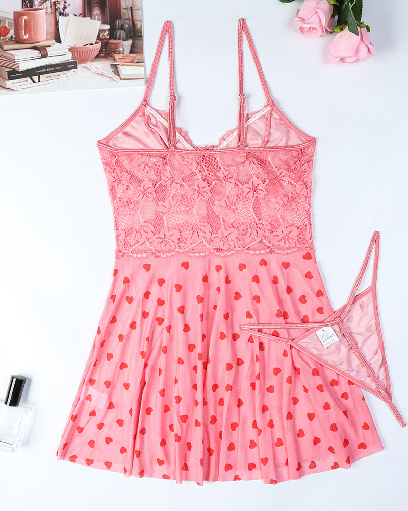Vivara – Heart Print Lace Nightdress Set