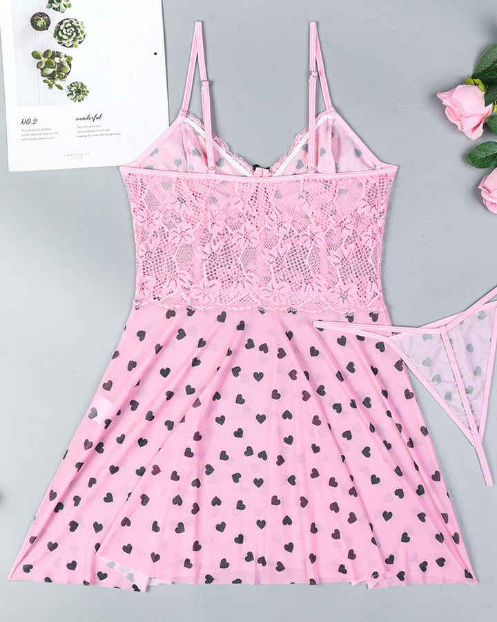 Vivara – Heart Print Lace Nightdress Set