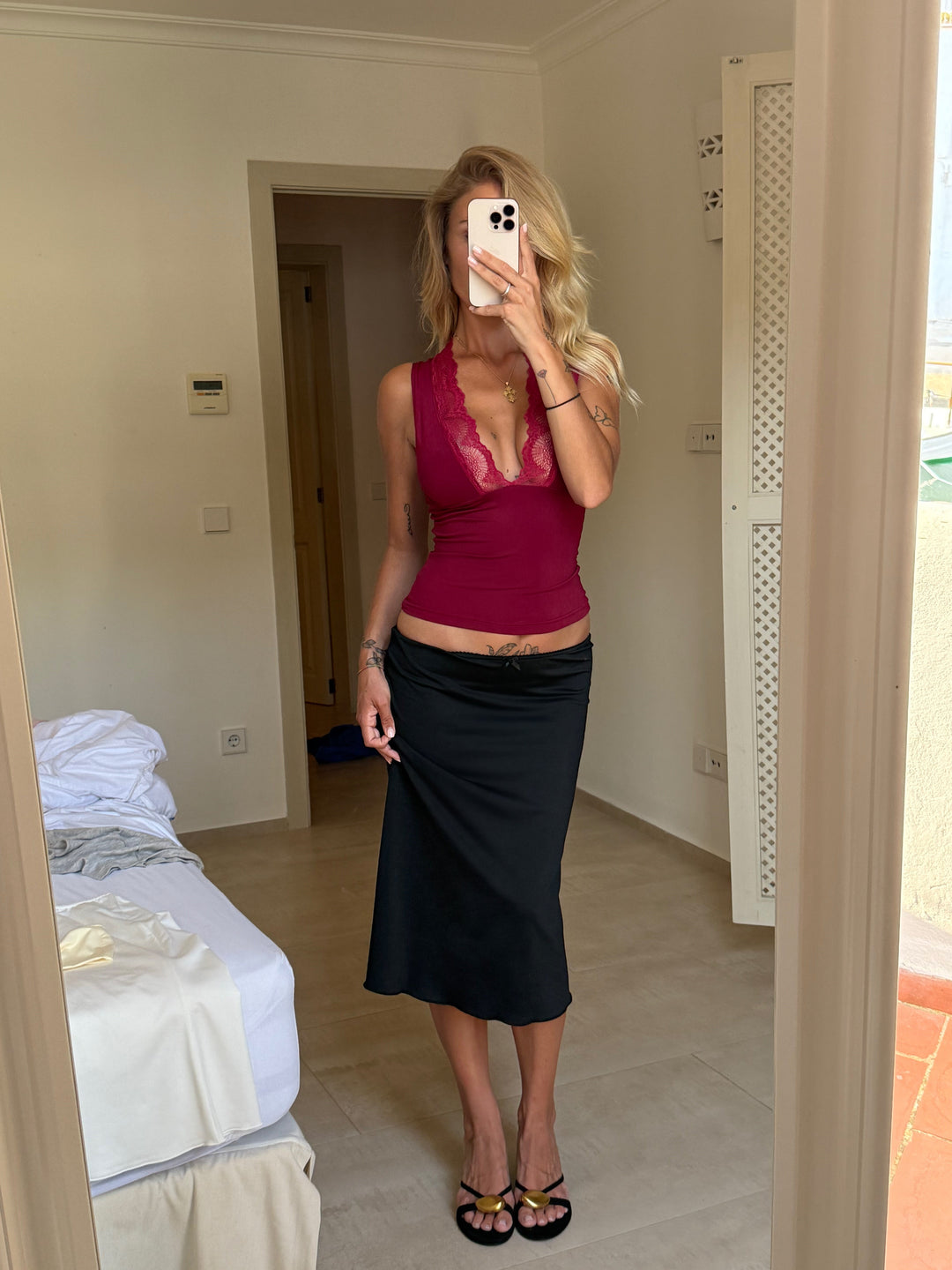 Lucia basic lace top - dark red
