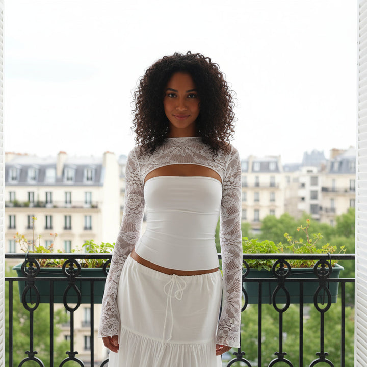 Long Sleeve Lace Top - white
