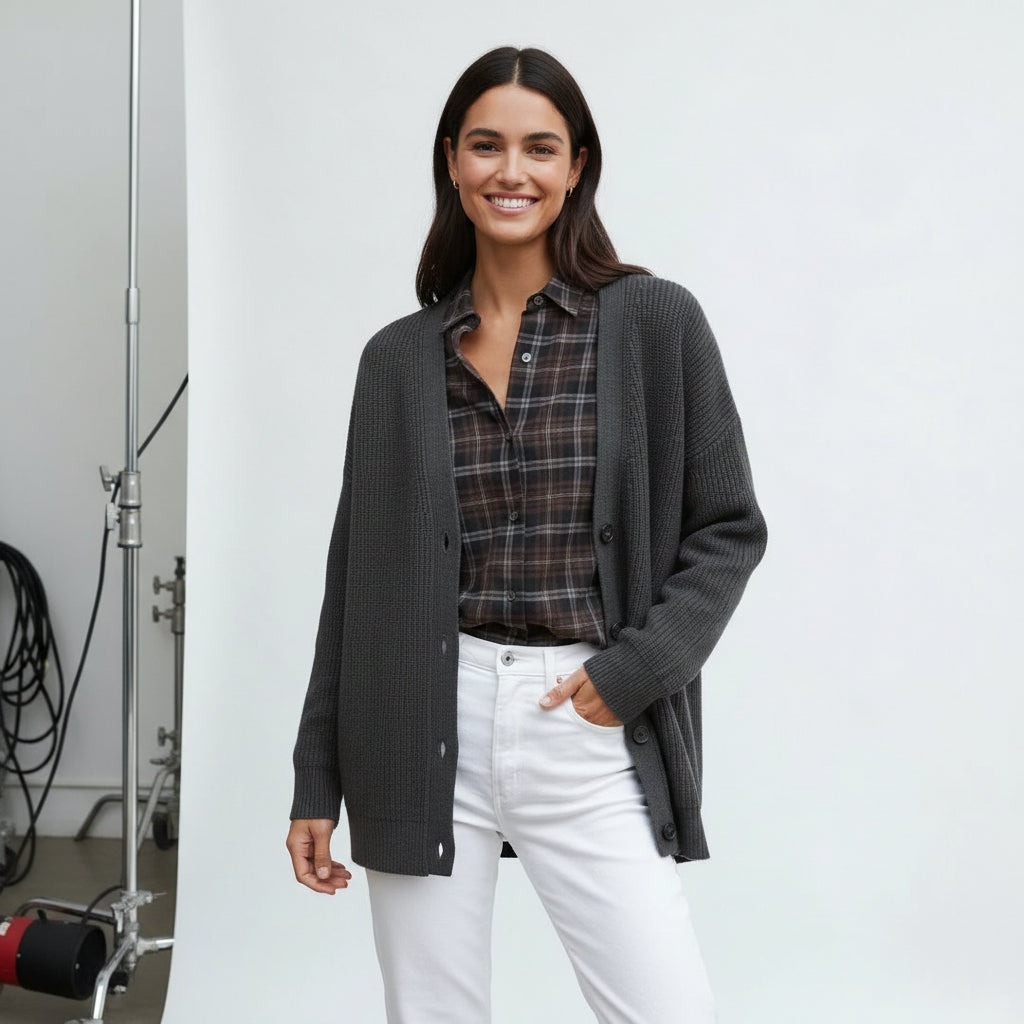 Ribbed Slouch Button Cardigan