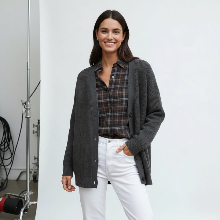 Ribbed Slouch Button Cardigan
