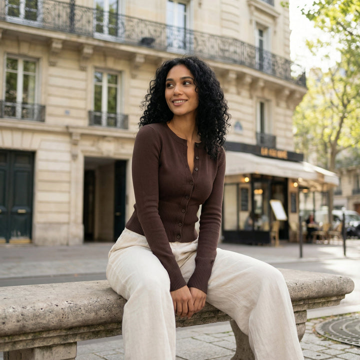 Wool Blended Cardigan - dark brown