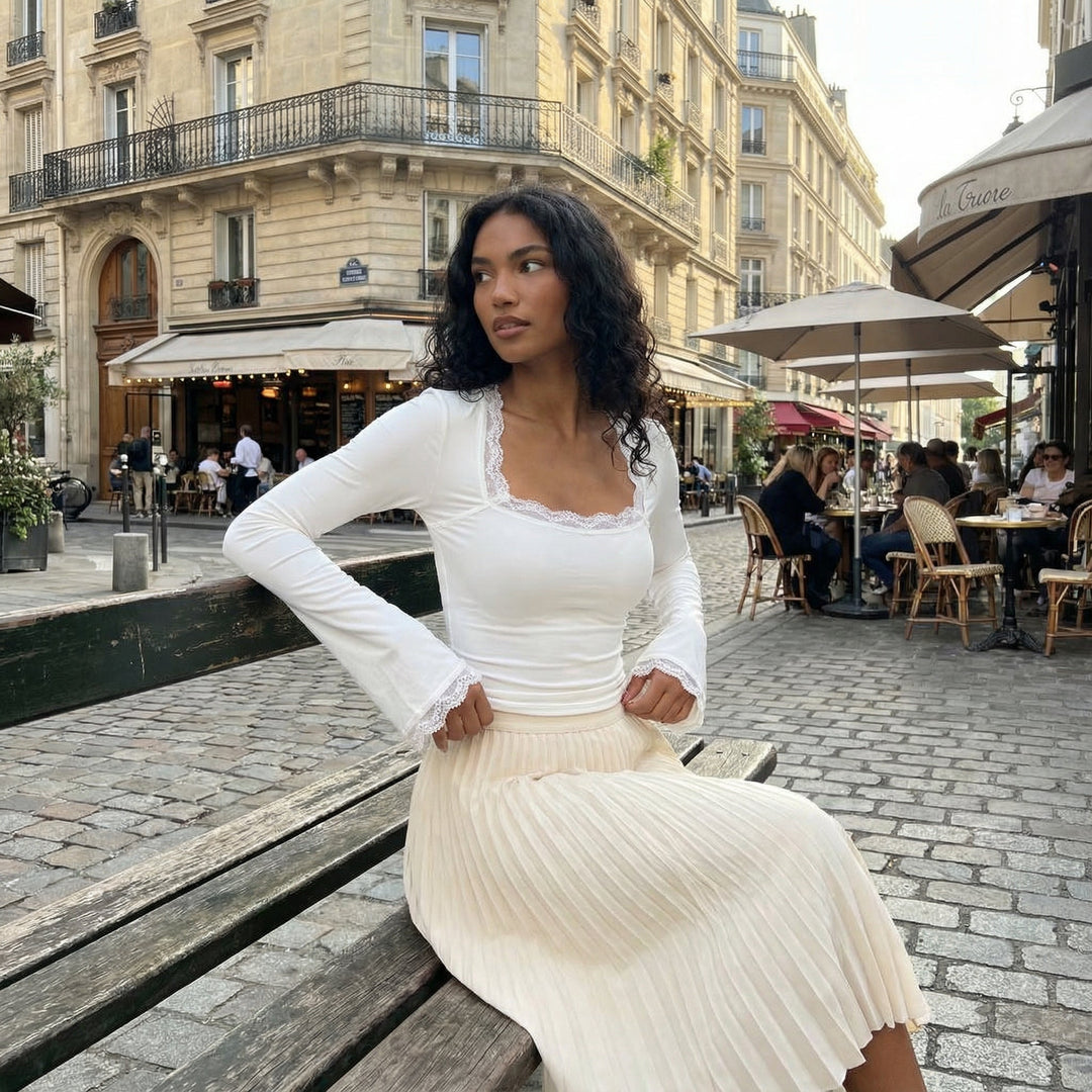 Soft Lace Trim Top - white