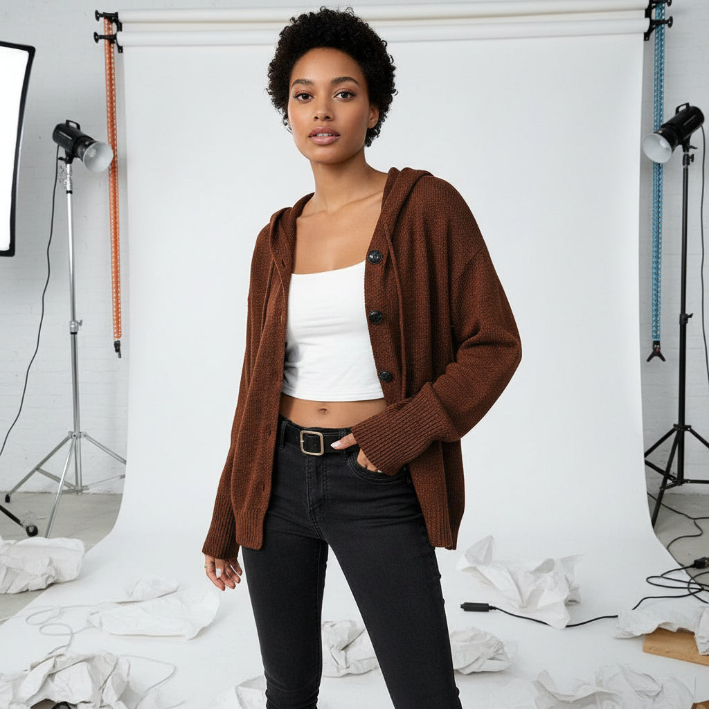 Hooded Knit Button Cardigan