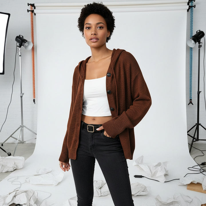 Hooded Knit Button Cardigan