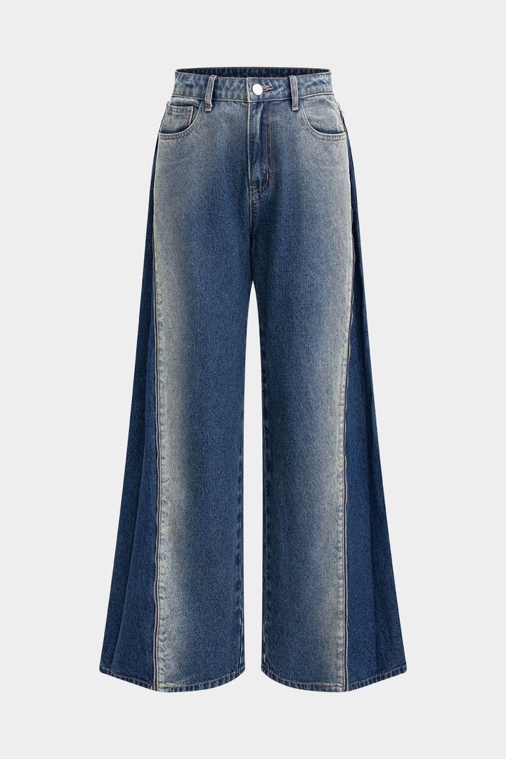 Dual-Tone Wide-Leg Jeans