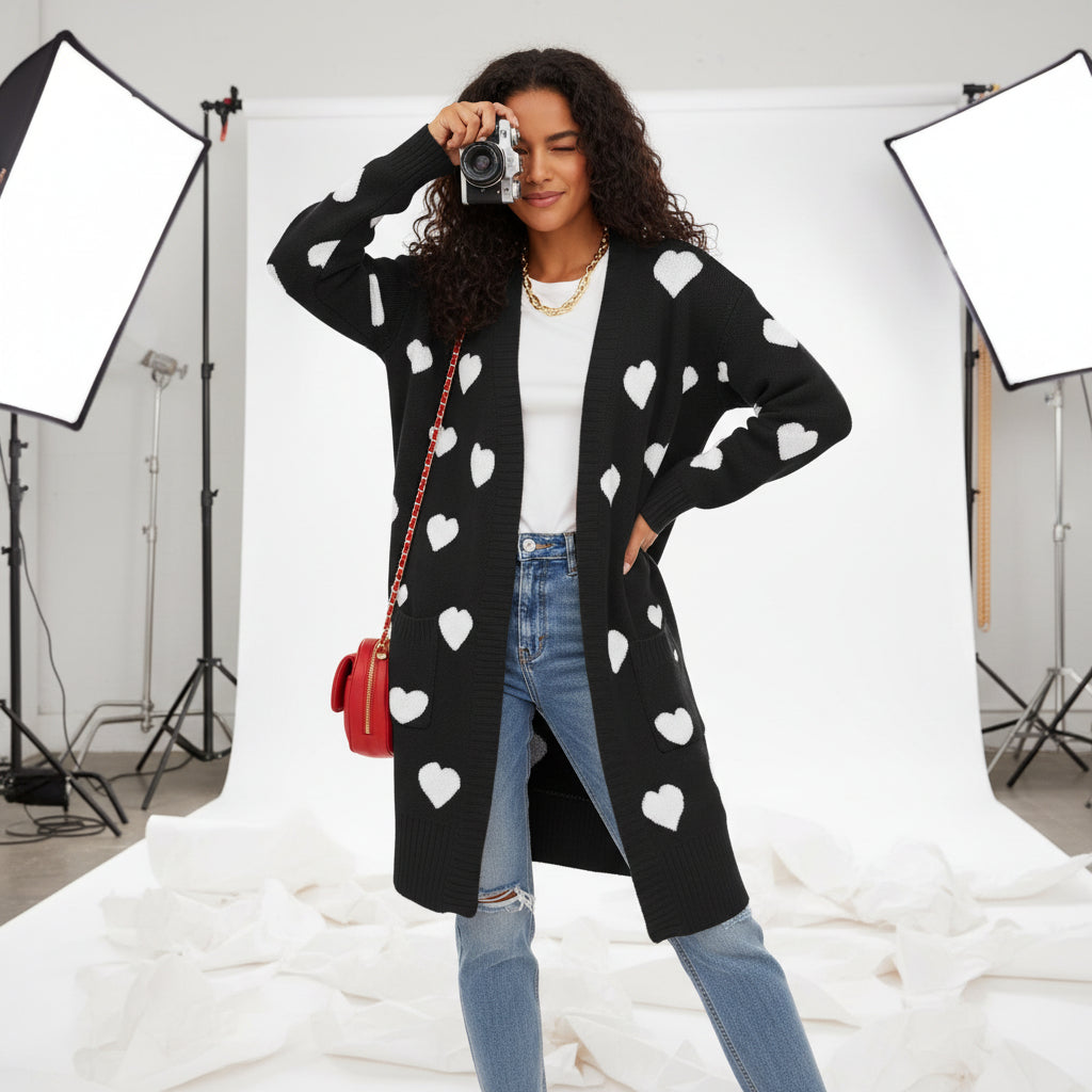 Amour Hearts Long Knit Cardigan