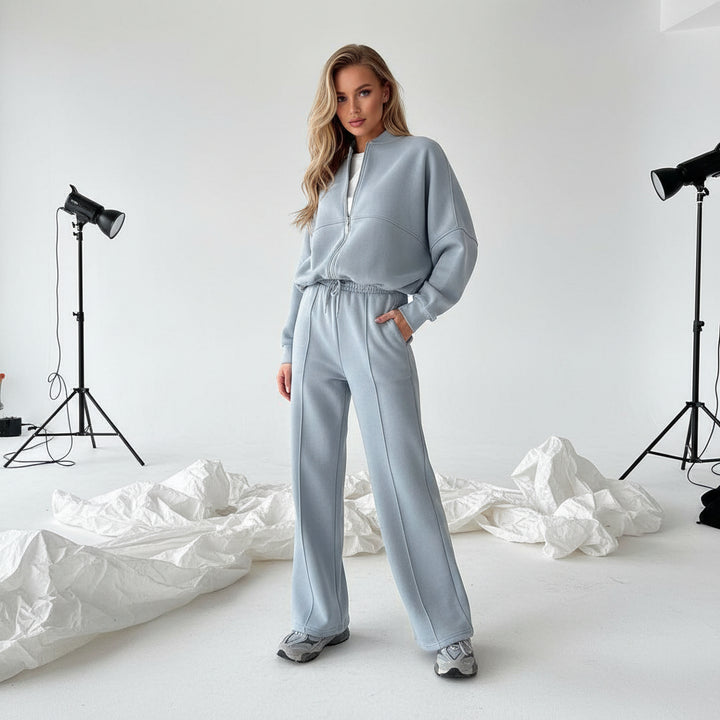 Zip Sweat & Wide Jogger Set - dusty blue