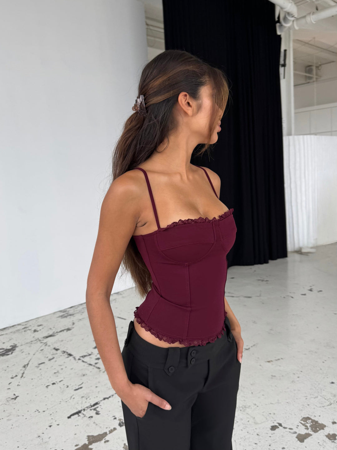 Lula lace corset top - dark red