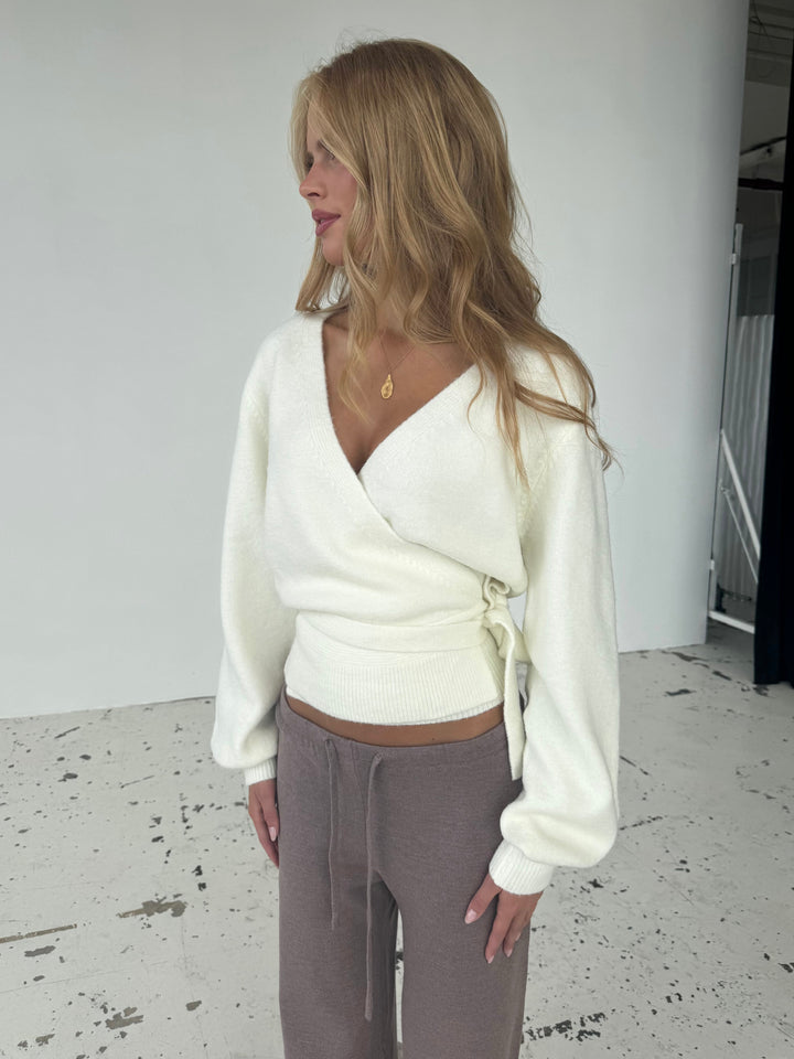 Wool blend wrap cardigan - White