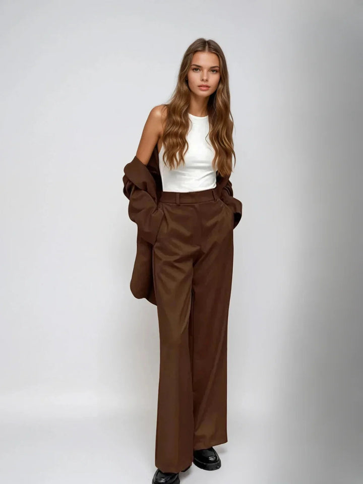 Mocha Vintage Blazer & Wide-leg Pants Matching Set