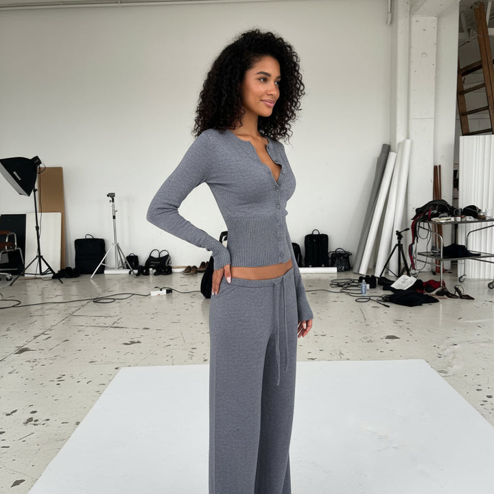 Wool Blended Cardigan - mottled grey