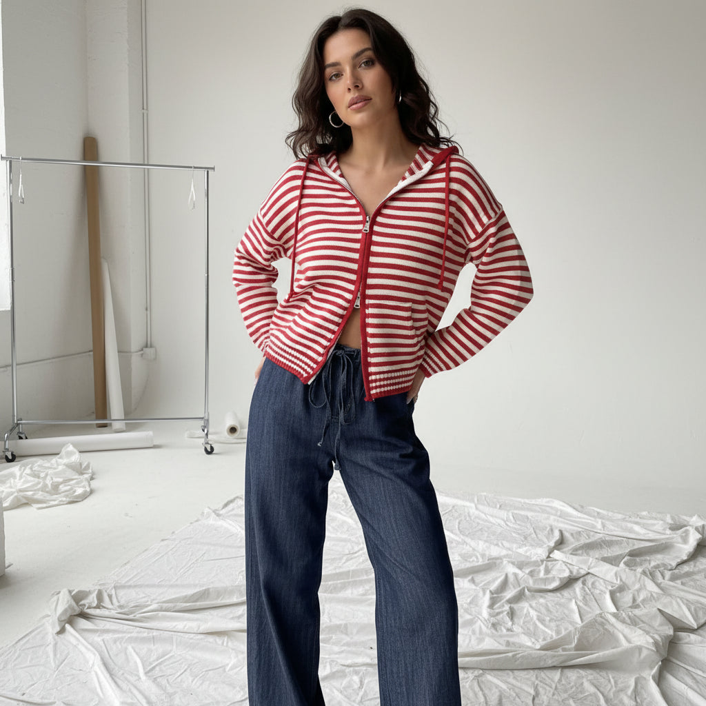 Coastal Stripe Zip Knit Hoodie