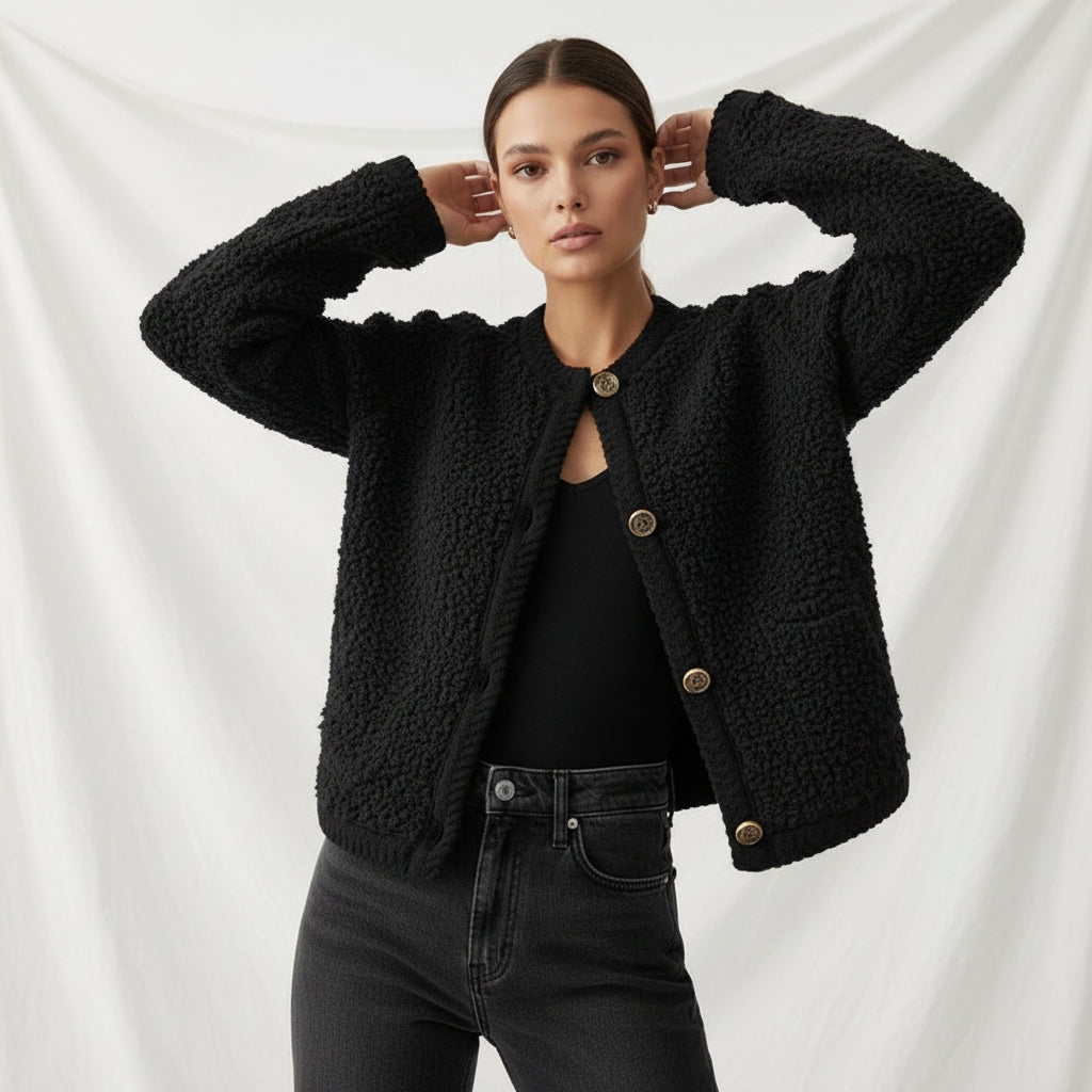 Textured Fleece Button Cardigan