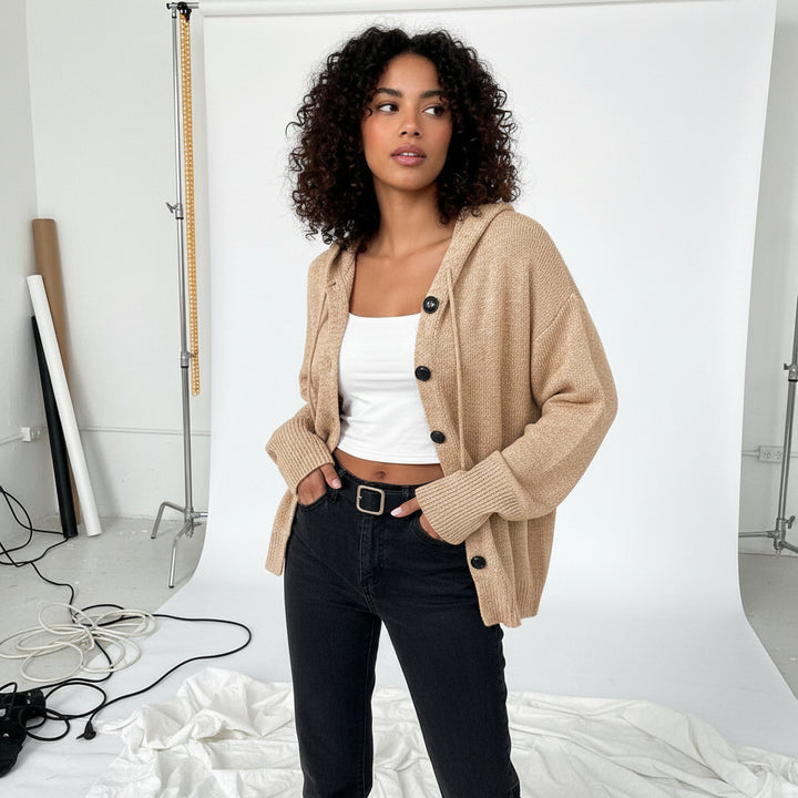 Hooded Knit Button Cardigan