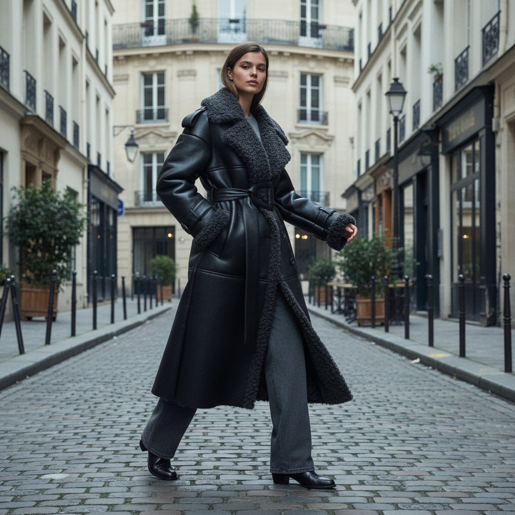 Shearling Belted Trench Coat