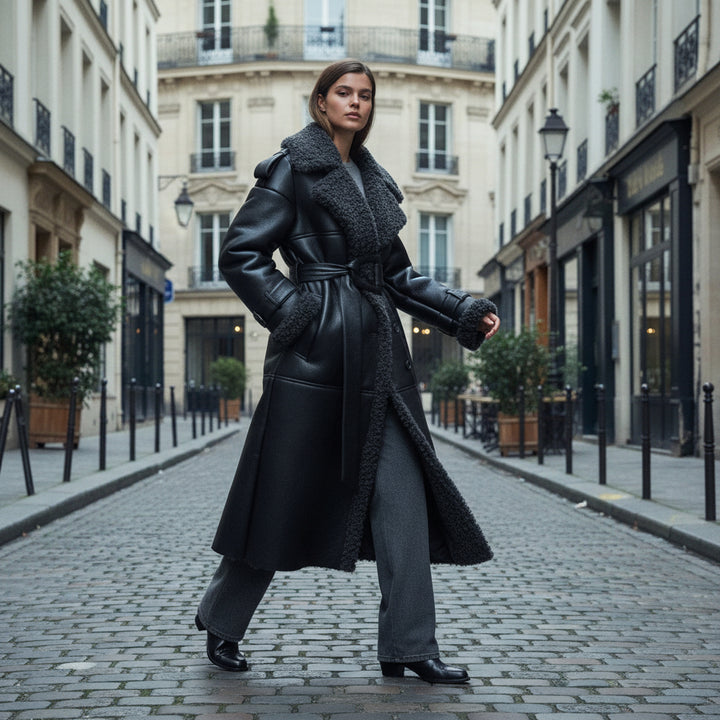 Shearling Belted Trench Coat