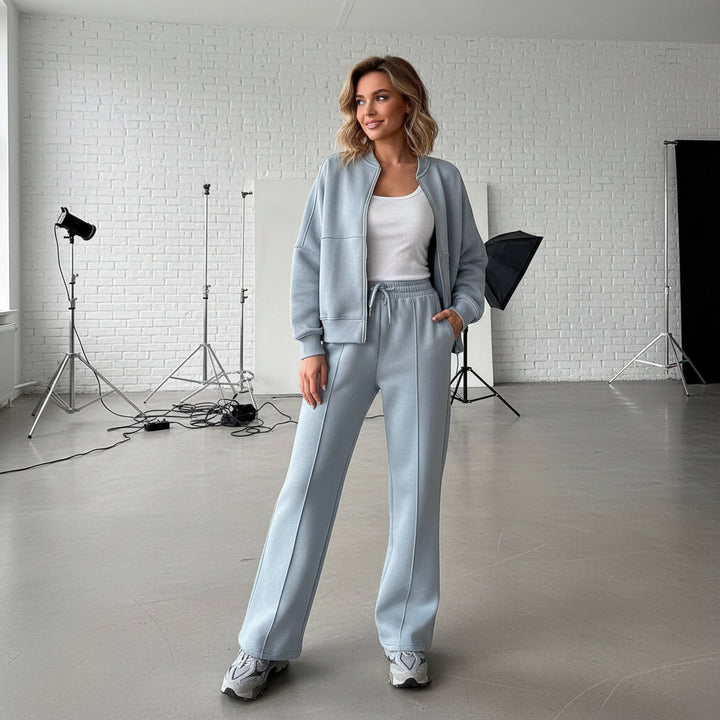 Zip Sweat & Wide Jogger Set - dusty blue