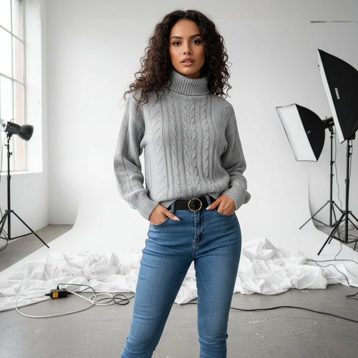 Cable-Knit Turtleneck Sweater