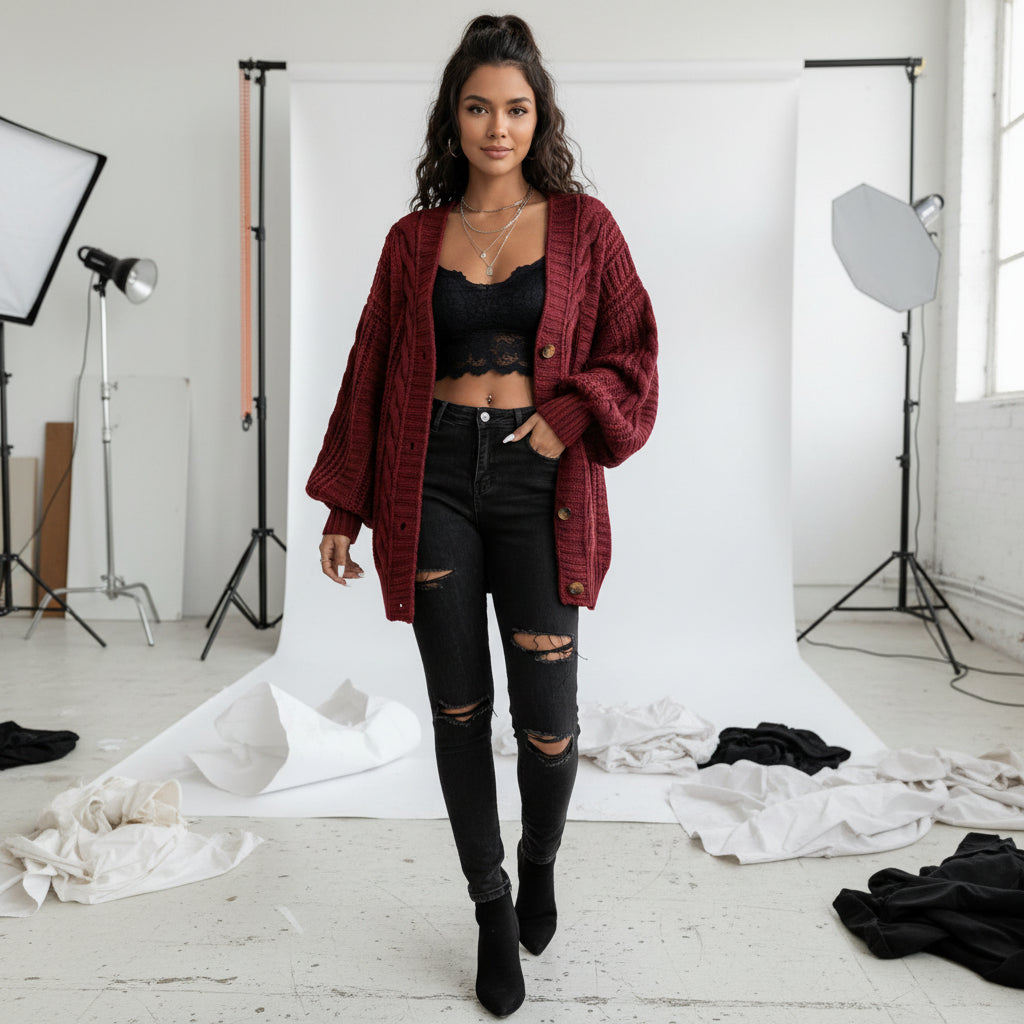 Cable Knit Slouch Cardigan