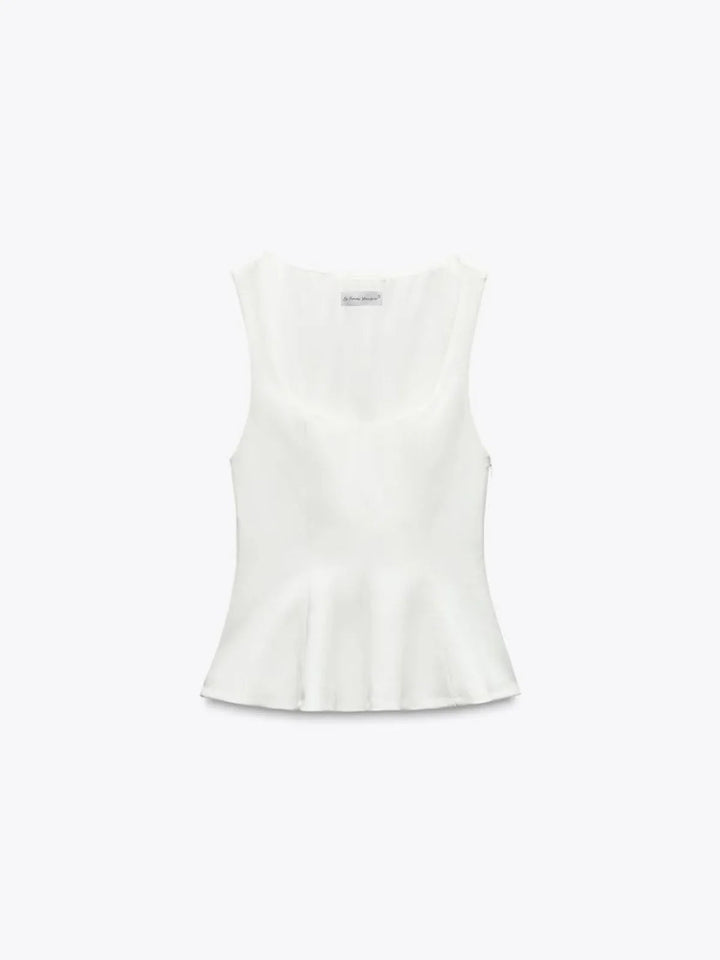 Slim-fit Square Collar Sleeveless Peplum Top