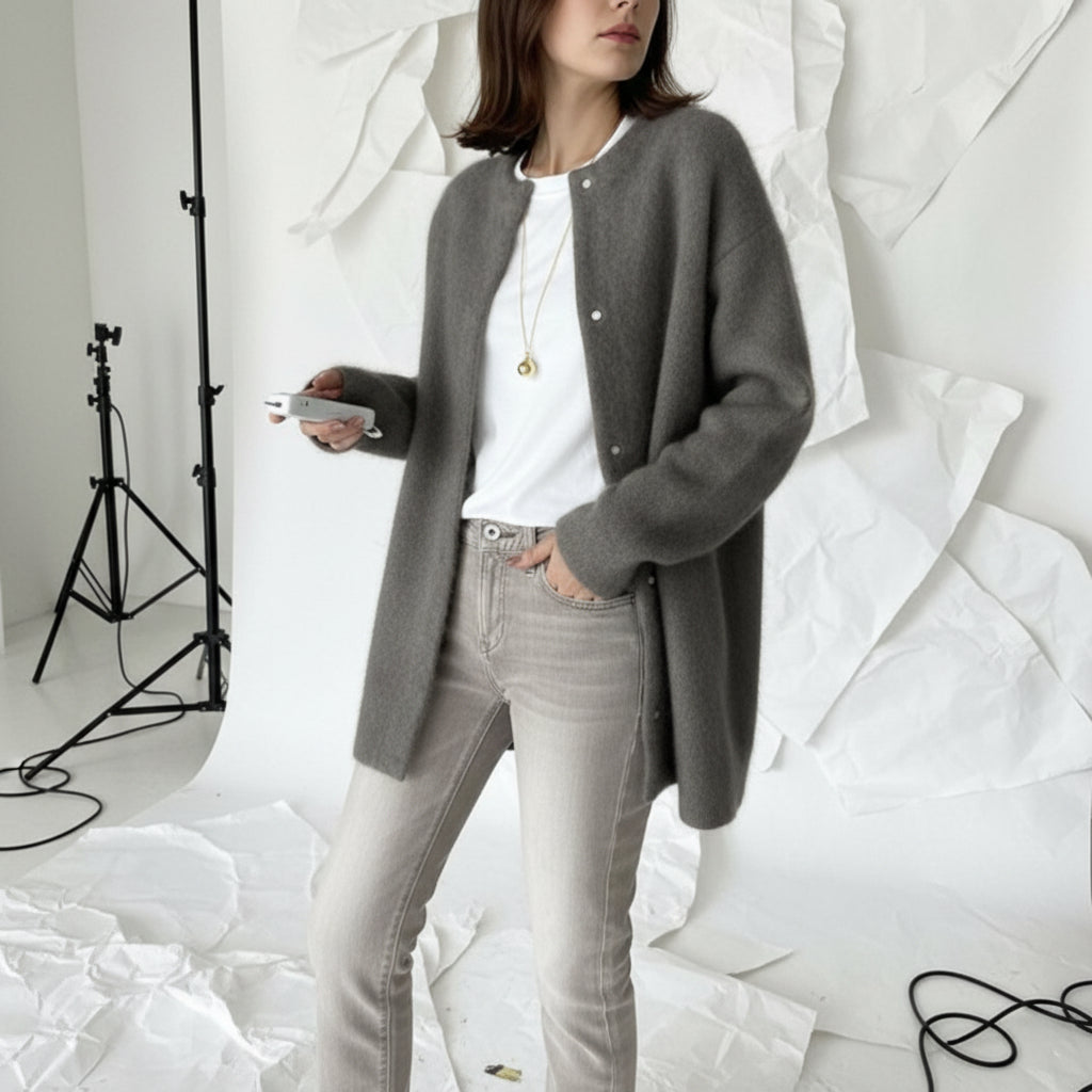 Brushed Wool Snap Cardigan