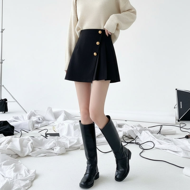 Pleated Wrap Mini Skirt