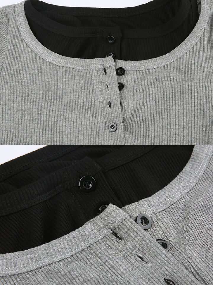 Rhea Contrast Button Knit Top