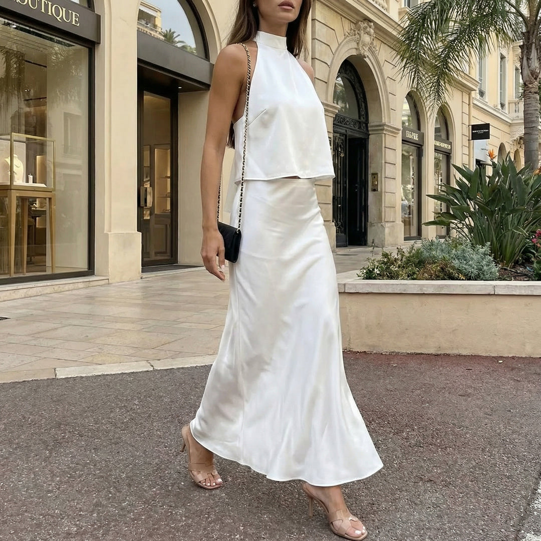 Satin Crop Top & Skirt Set