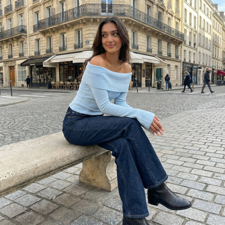Off Shoulder knit top - light blue
