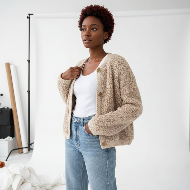 Textured Fleece Button Cardigan