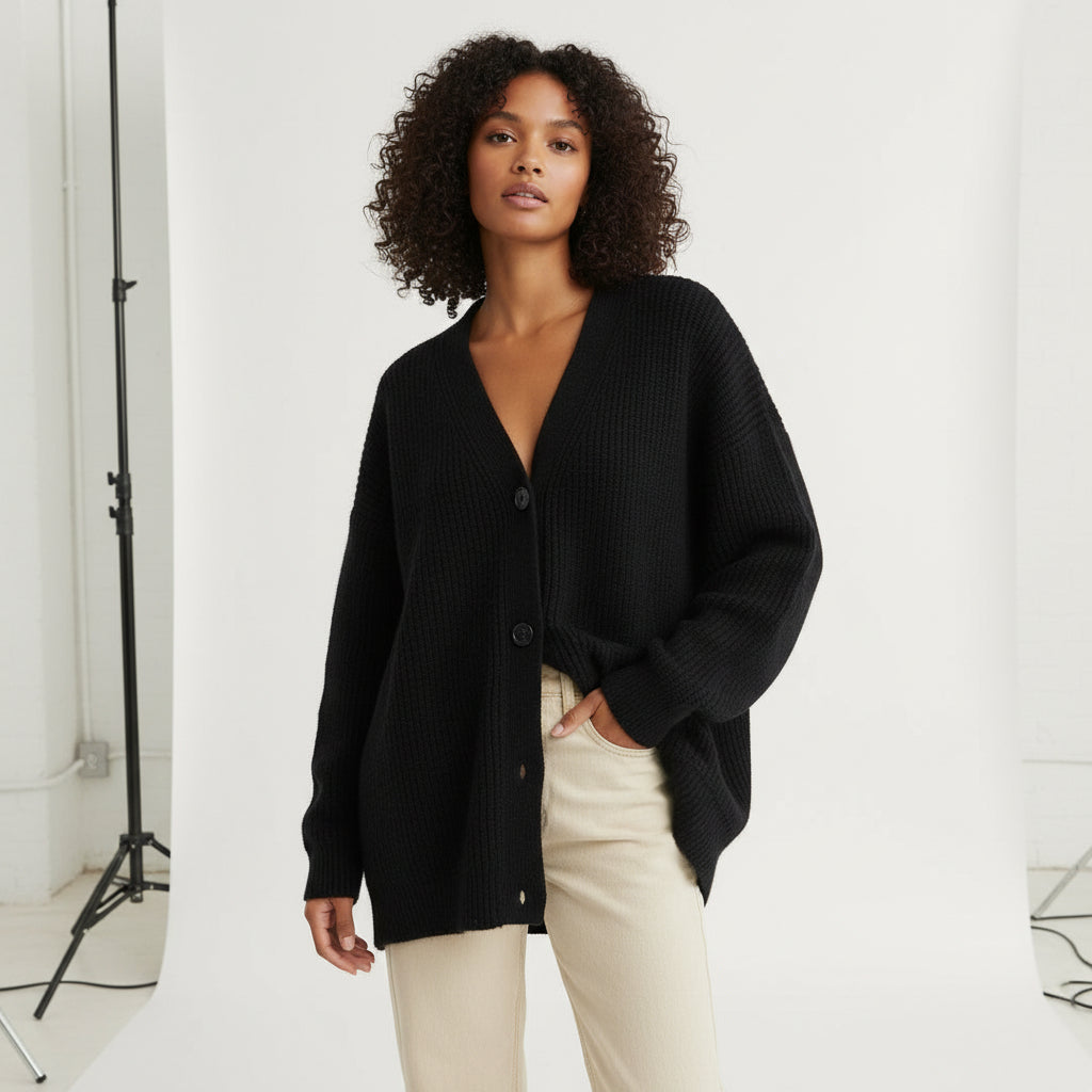Ribbed Slouch Button Cardigan