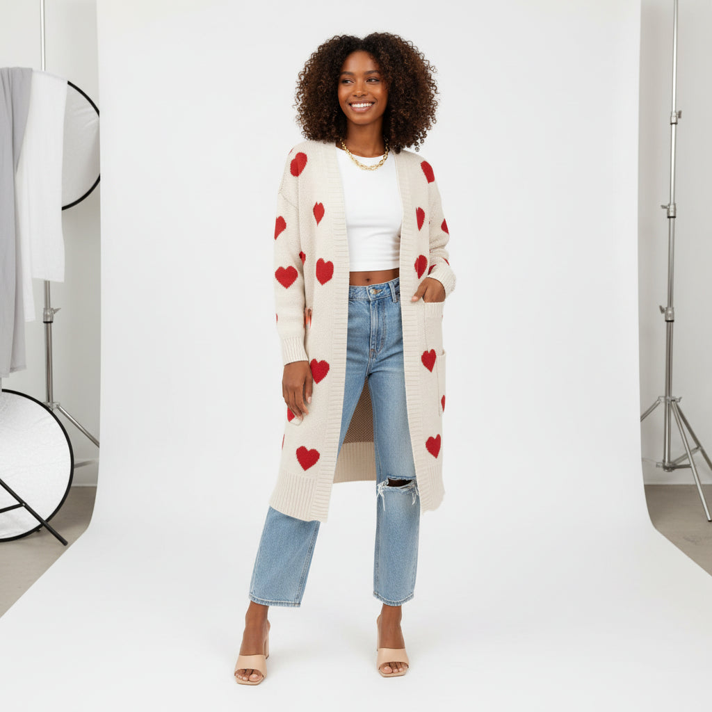 Amour Hearts Long Knit Cardigan