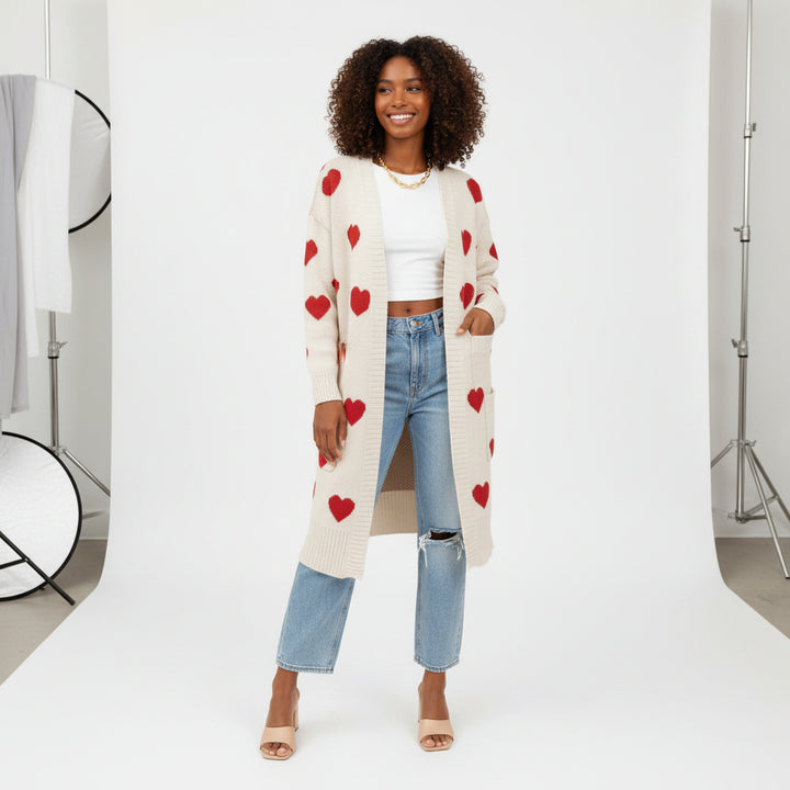 Amour Hearts Long Knit Cardigan