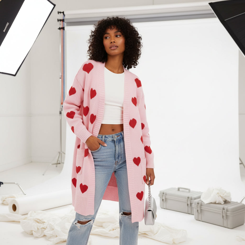 Amour Hearts Long Knit Cardigan