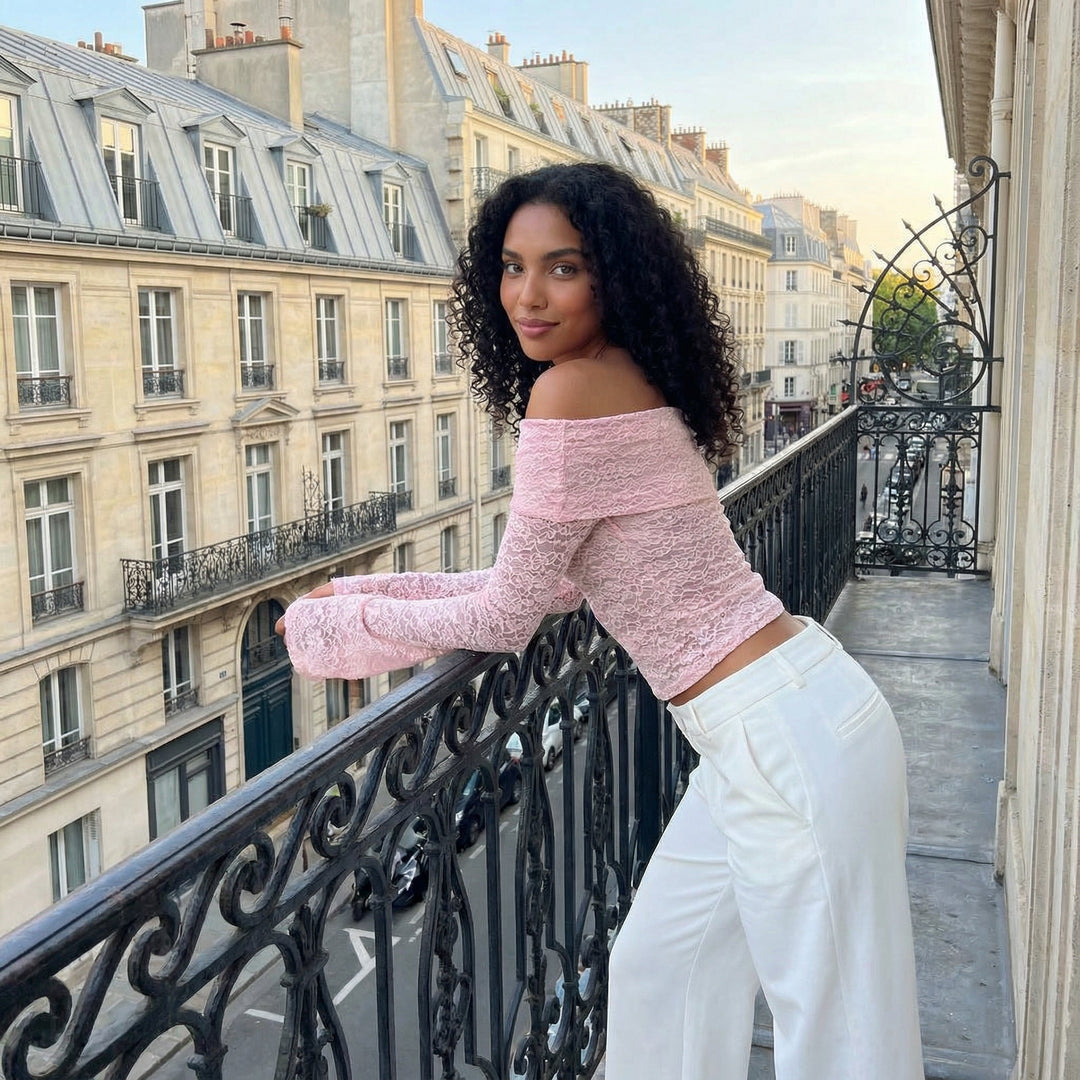 Off shoulder lace top - pink