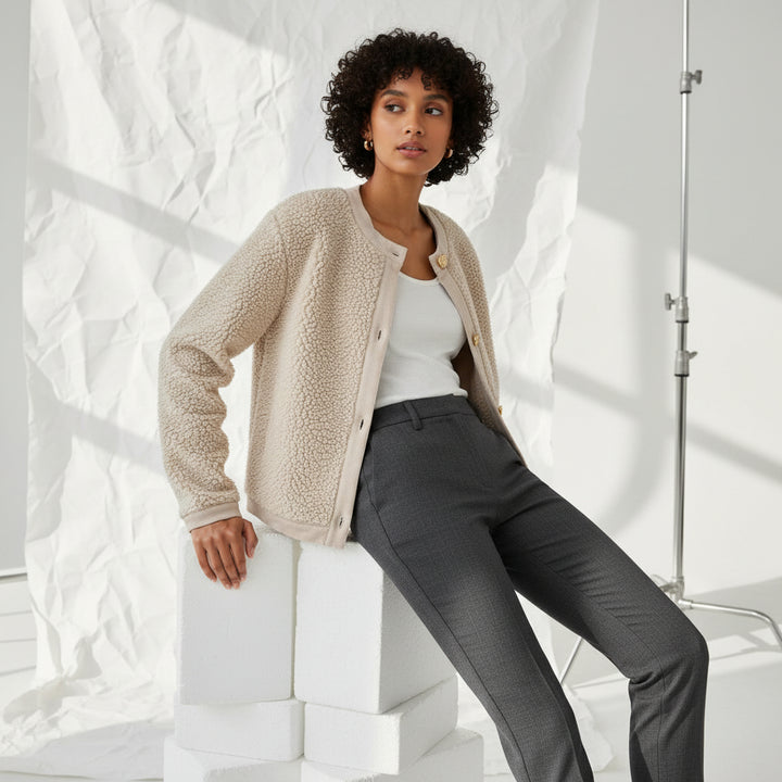 Textured Fleece Button Cardigan
