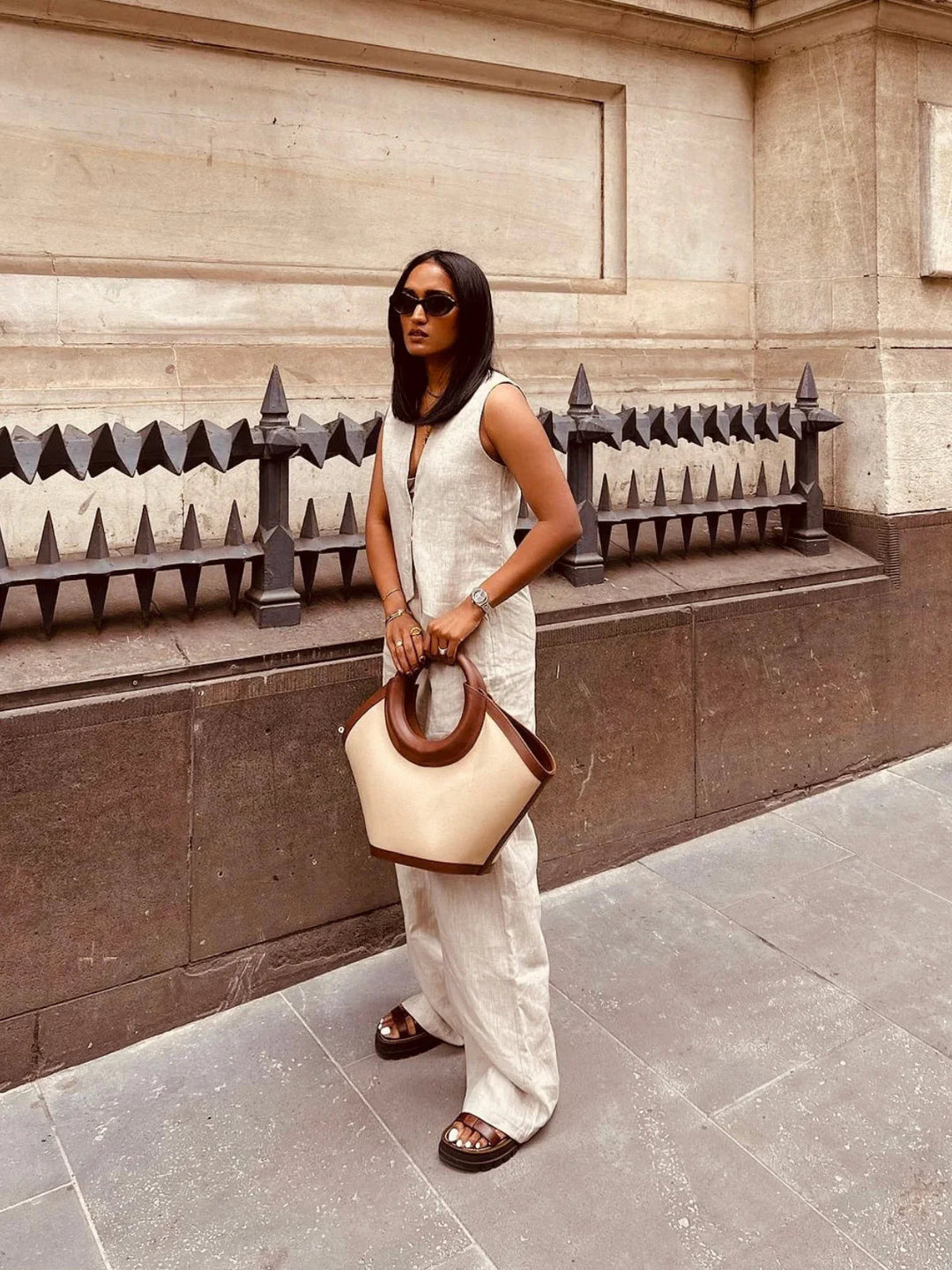 Linen Sleeveless Vest & Trousers Two-piece Set