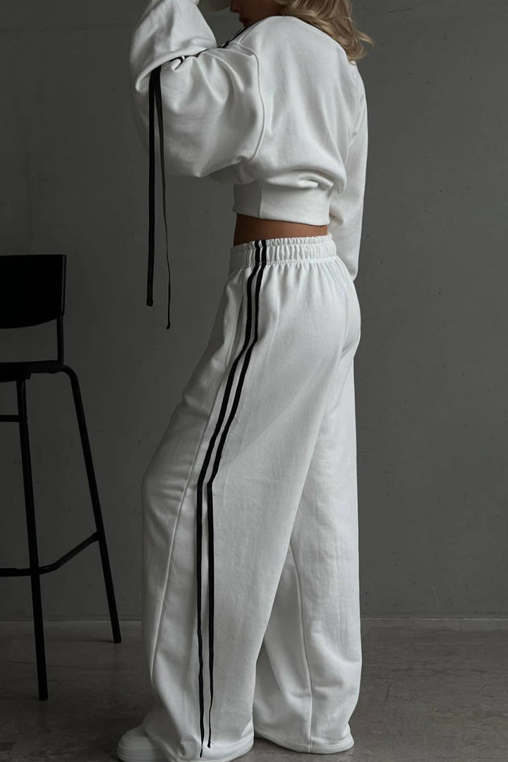 Contrast Bow Wide-Leg Pants